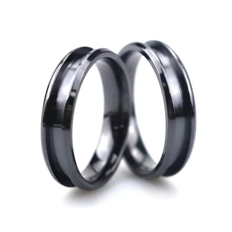 DIY Wedding Band Beveled Edge Polished 4-8mm Optional Black Zirconium Blank Ring for Inlay