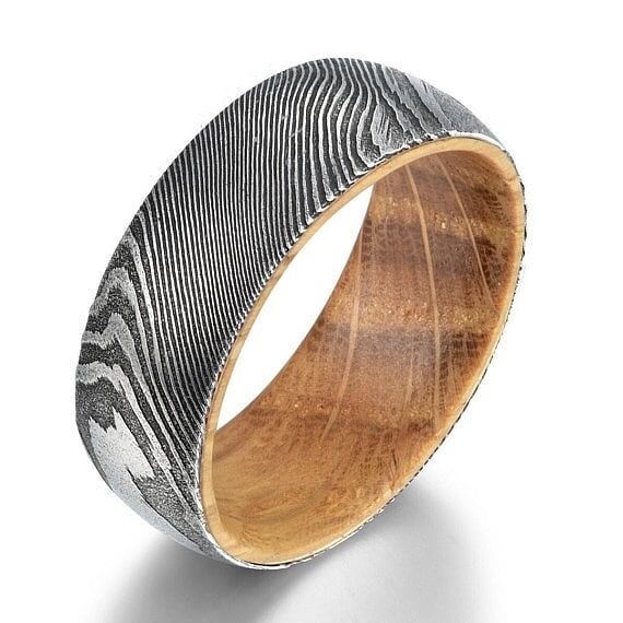 Damascus Steel Ring Wooden Ring