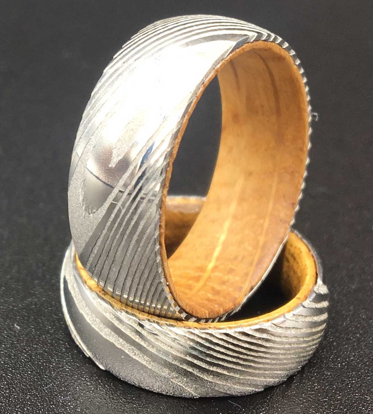 Damascus Steel Ring Wooden Ring