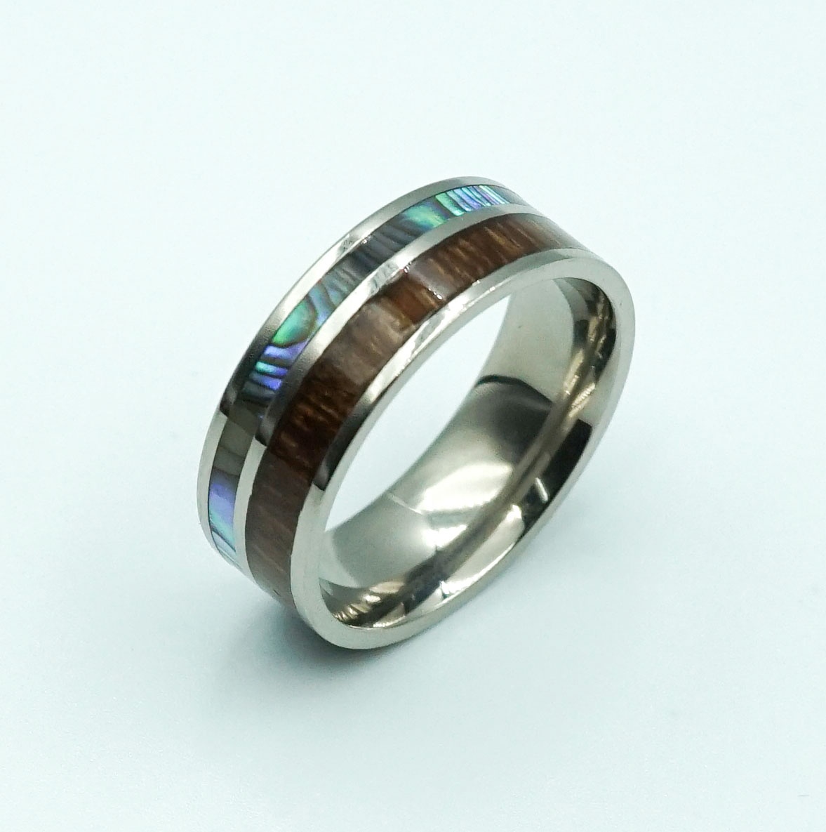 Tungsten Ring Inlaid with Koa Wood with Abalone Shell Engagement Wedding band