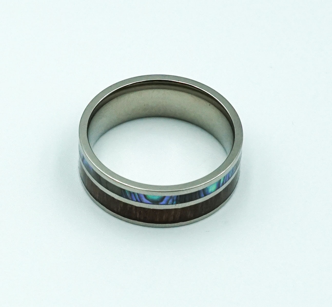 Tungsten Ring Inlaid with Koa Wood with Abalone Shell Engagement Wedding band