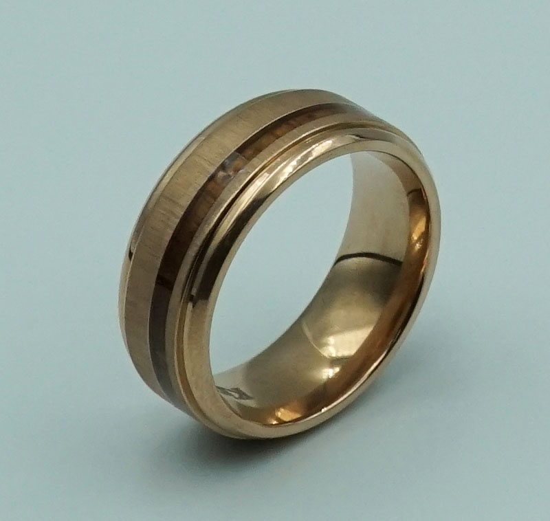 8mm Mens Wedding Band Rose Gold Tungsten Ring Brushed With wood