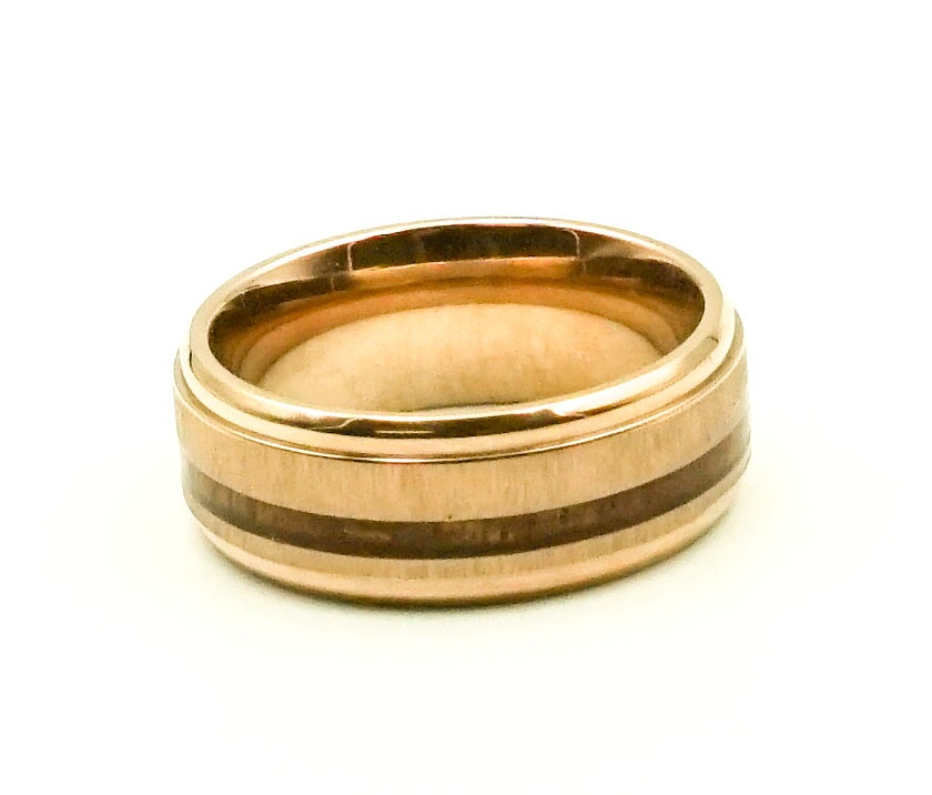 8mm Mens Wedding Band Rose Gold Tungsten Ring Brushed With wood