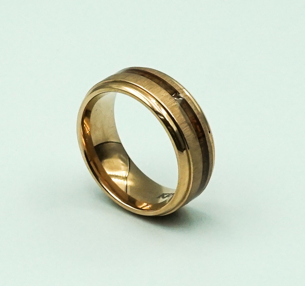 8mm Mens Wedding Band Rose Gold Tungsten Ring Brushed With wood