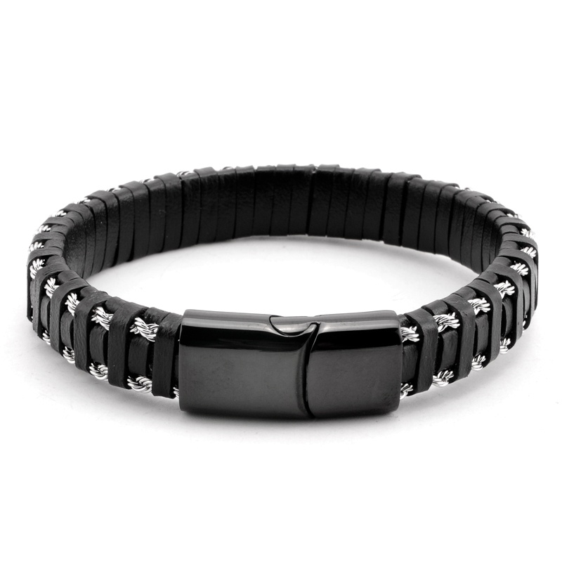 Trendy Leather Braided Bracelet Alloy Magnetic Clasp Bracelets for Men
