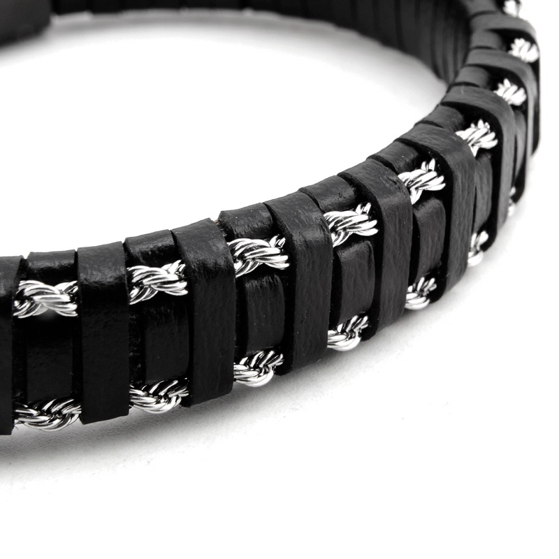 Trendy Leather Braided Bracelet Alloy Magnetic Clasp Bracelets for Men