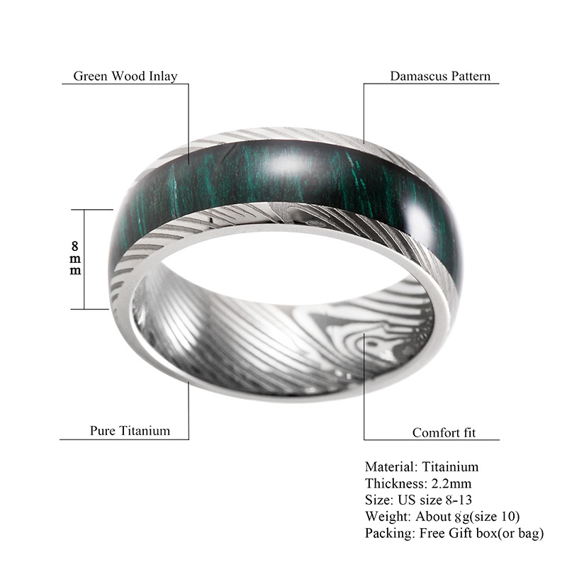 8mm Domed Real Damascus Steel Men's Wedding Rings IP Black Plated Classic Promise Engagement Anniversary Bands For Men Women