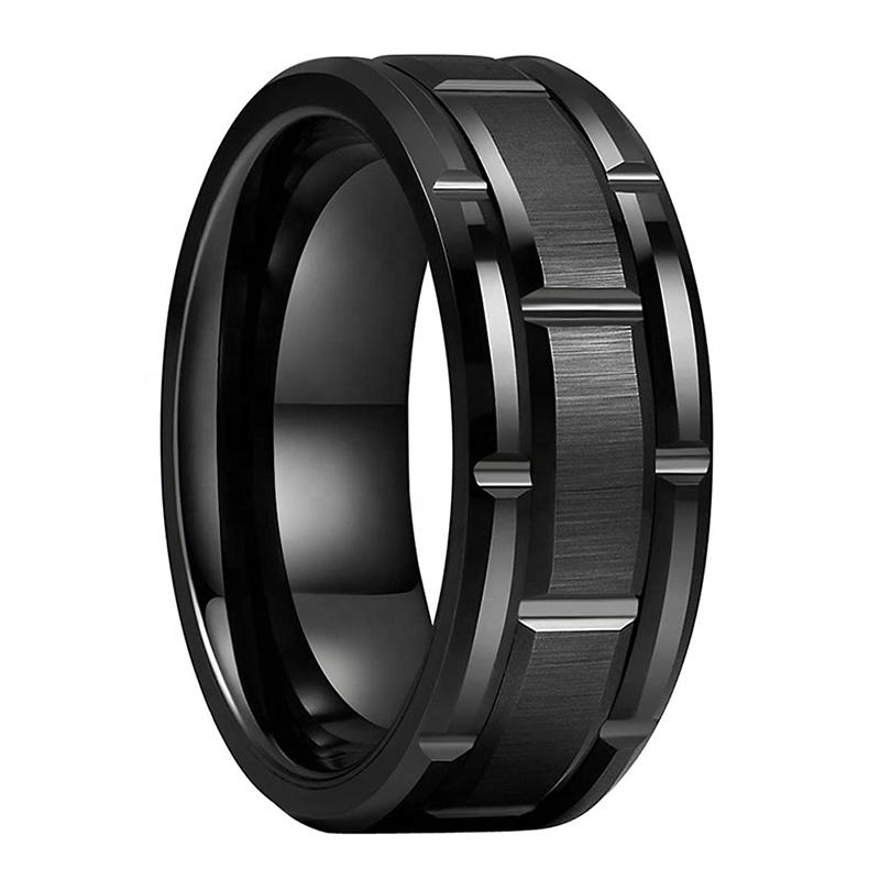 Men's Wedding Bands Brick Pattern Matte Brushed Finish Tungsten Ring Blue /Black Plated Engagement Anniversary Ring