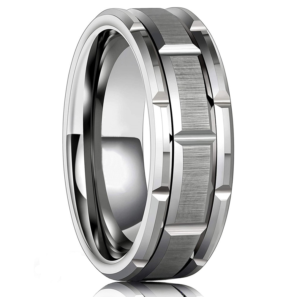 Men's Wedding Bands Brick Pattern Matte Brushed Finish Tungsten Ring Blue /Black Plated Engagement Anniversary Ring