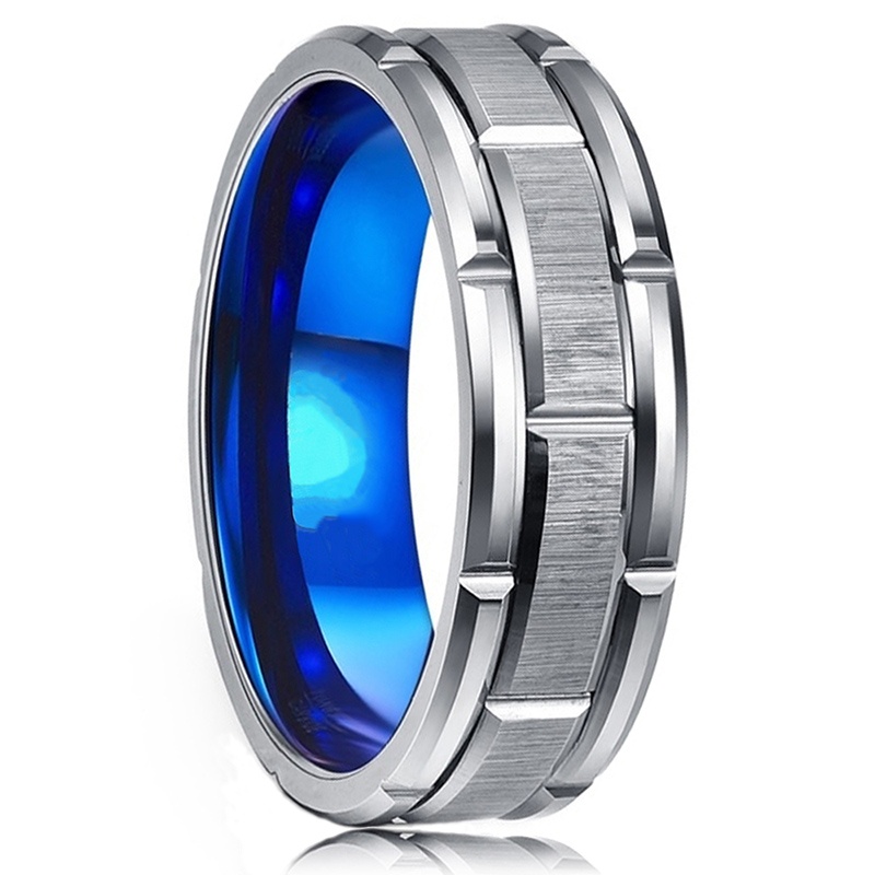 Men's Wedding Bands Brick Pattern Matte Brushed Finish Tungsten Ring Blue /Black Plated Engagement Anniversary Ring