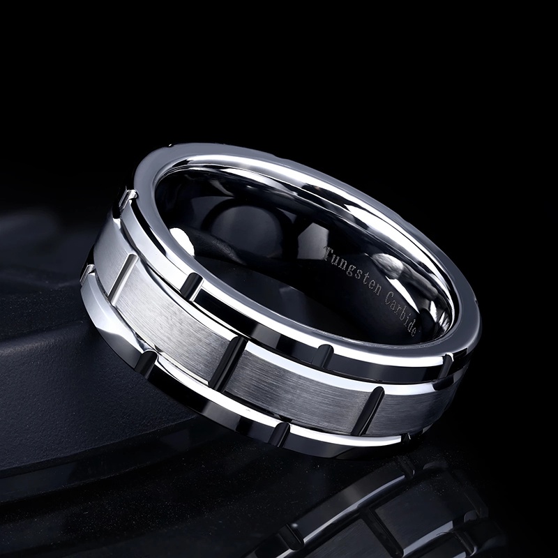 Men's Wedding Bands Brick Pattern Matte Brushed Finish Tungsten Ring Blue /Black Plated Engagement Anniversary Ring
