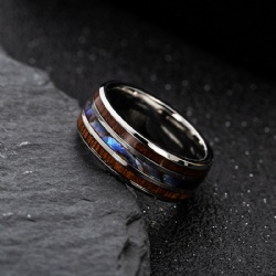Jewelry 8mm Dome Stainless Steel Ring Dainty Ring with Grooves Inlay Abalone Shell and Wood Ring