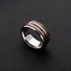 Jewelry 8mm Dome Stainless Steel Ring Dainty Ring with Grooves Inlay Abalone Shell and Wood Ring