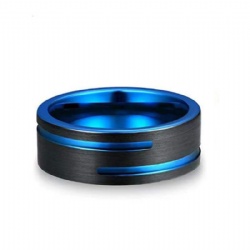 Classic Mens 8mm Blue Tungsten Carbide Wedding Rings Middle Crosses Groove Beveled Edge Brushed Stainless Steel Rings For Men