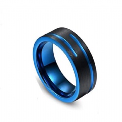 Classic Mens 8mm Blue Tungsten Carbide Wedding Rings Middle Crosses Groove Beveled Edge Brushed Stainless Steel Rings For Men