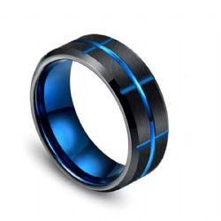 Classic Mens 8mm Blue Tungsten Carbide Wedding Rings Middle Crosses Groove Beveled Edge Brushed Stainless Steel Rings For Men