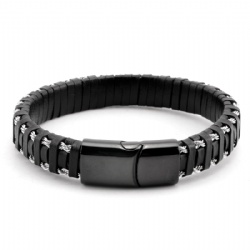 Trendy Leather Braided Bracelet Alloy Magnetic Clasp Bracelets for Men