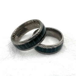 8mm Domed Real Damascus Steel Men's Wedding Rings IP Black Plated Classic Promise Engagement Anniversary Bands For Men Women