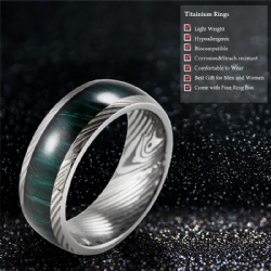 8mm Domed Real Damascus Steel Men's Wedding Rings IP Black Plated Classic Promise Engagement Anniversary Bands For Men Women