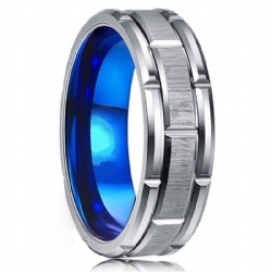 Men's Wedding Bands Brick Pattern Matte Brushed Finish Tungsten Ring Blue /Black Plated Engagement Anniversary Ring